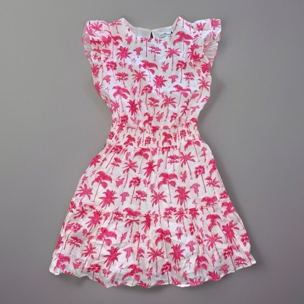 Vineyard Vines Hot Pink Palm Tree Ruffle Dress Size XX-small Women’s XXS